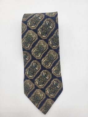 Valentino Navy and Beige Octagonal Medallion Silk Tie